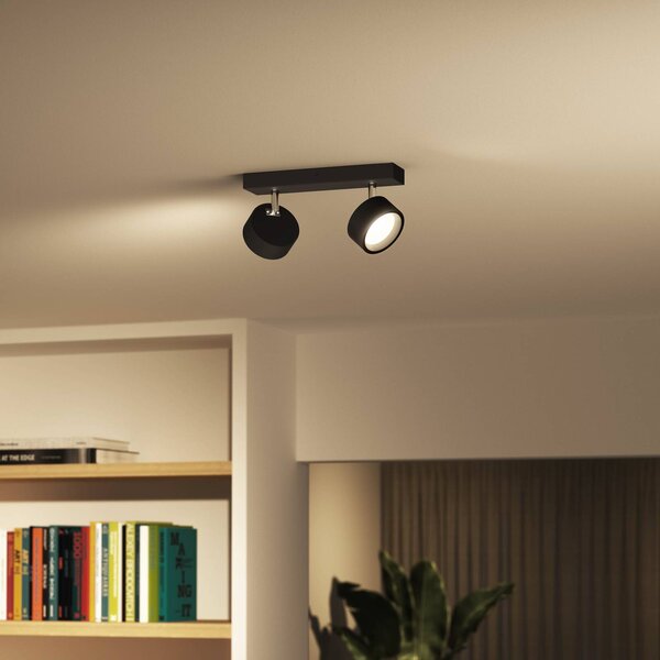 Philips Bracia 2-plameňové stropné bodové svetlo s LED technológiou, čierne, Čierna, Obývacia izba / jedáleň, Hliník, Moderný, Stropné svetlo
