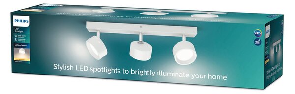 Philips Bracia LED stropné bodové svetlo s 3-plameňovou konštrukciou, biely, Biela / opálová, Obývacia izba / jedáleň, Hliník, Moderný, Stropné svetlo