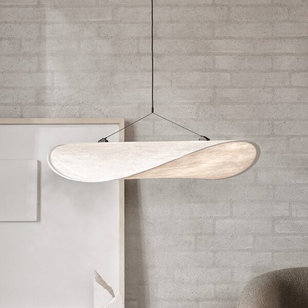 LED závesné svietidlo New Works Tense, Ø 70 cm, biele, Biela / opálová, Obývacia izba / jedáleň, Plast, Dizajn, Závesné svietidlo