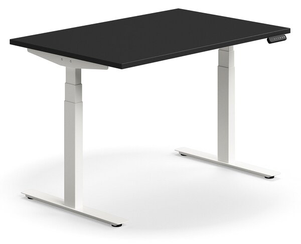 Výškovo nastaviteľný stôl QBUS, rovný, 1200x800 mm, biely rám, čierna