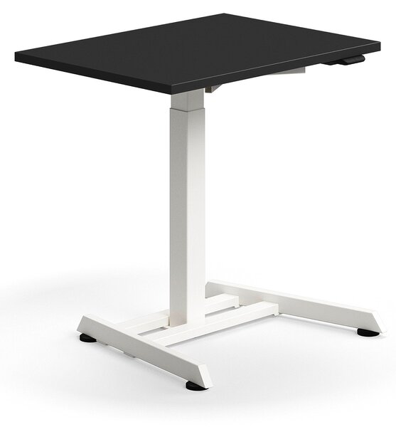 Výškovo nastaviteľný stôl QBUS, s centrálnou nohou, 800x600 mm, biely rám, čierna