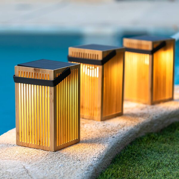 Newgarden Okinawa LED stolová lampa solárna bambus, Svetlé drevo, Bambus, Lampáš