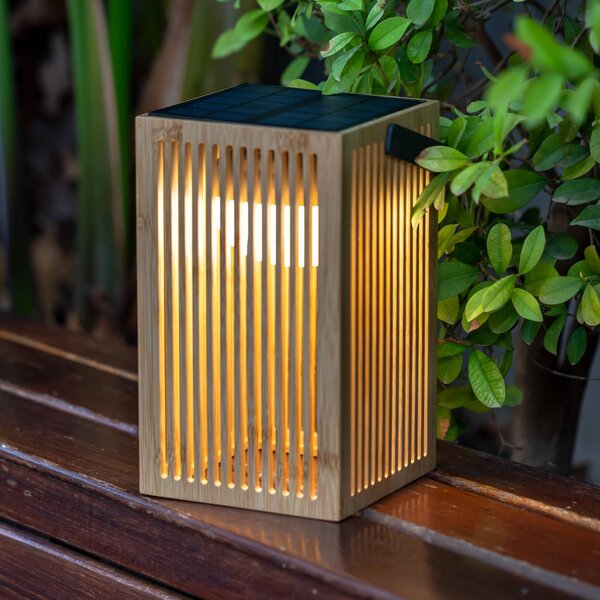 Newgarden Okinawa LED stolová lampa solárna bambus, Svetlé drevo, Bambus, Lampáš