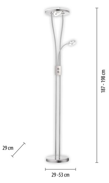 JUST LIGHT. GmbH Stojacia lampa Helia LED s lampičkou na čítanie, oceľ, Hliník / sivá / zinok, Obývacia izba / jedáleň, kov, Moderný, Zemné bodové svetlo