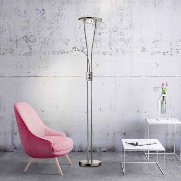JUST LIGHT. GmbH Stojacia lampa Helia LED s lampičkou na čítanie, oceľ, Hliník / sivá / zinok, Obývacia izba / jedáleň, kov, Moderný, Zemné bodové svetlo
