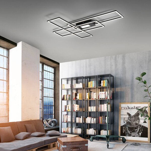 Stropné LED svetlo Asmin, čierne, 98,9x69,4cm, Čierna, Obývacia izba / jedáleň, Hliník, Moderný, Stropné svetlo
