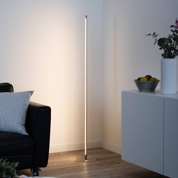 LED stojacia lampa Bella, rovná, štvorcová základňa, oceľ, Hliník / sivá / zinok, Obývacia izba / jedáleň, Hliník, Moderný