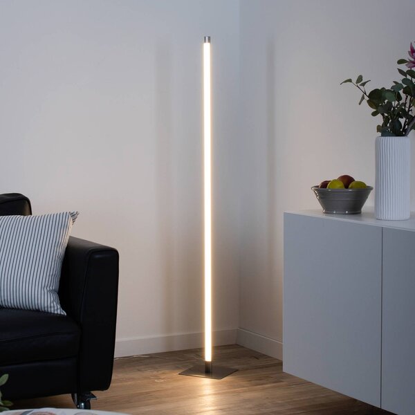 LED stojacia lampa Bella, rovná, štvorcová základňa, oceľ, Hliník / sivá / zinok, Obývacia izba / jedáleň, Hliník, Moderný