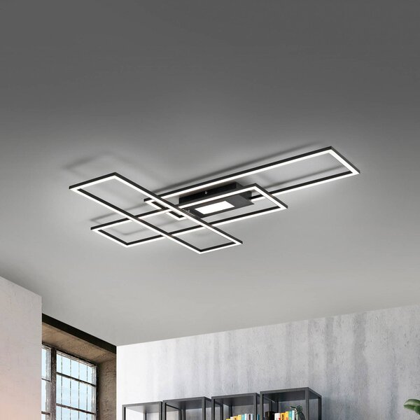 Stropné LED svetlo Asmin, čierne, 98,9x69,4cm, Čierna, Obývacia izba / jedáleň, Hliník, Moderný, Stropné svetlo