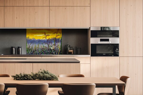 DIMEX | Plexisklo za kuchynskú linku PGT-08060-210 | 80 x 60 cm Denimová maľba lúčnej trávy
