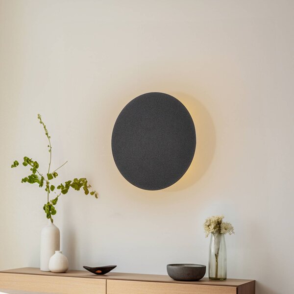 TK Lighting Nástenné svetlo Lunia New, čierne, Ø 30 cm, Čierna, Obývacia izba / jedáleň, kov, Nástenné svietidlo