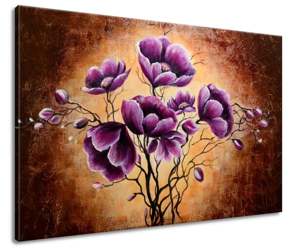 Ručne maľovaný obraz Rastúce fialové kvety Rozmery: 120 x 80 cm