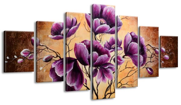 Ručne maľovaný obraz Rastúce fialové kvety - 7 dielny Rozmery: 210 x 100 cm
