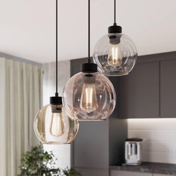 TK Lighting Závesné svietidlo Cubus, Ø 50 cm, 3-pl., číre/medovo hnedé, sklo, Jasné / priehľadné, Obývacia izba / jedáleň, Sklo, Moderný, Závesné svietidlo