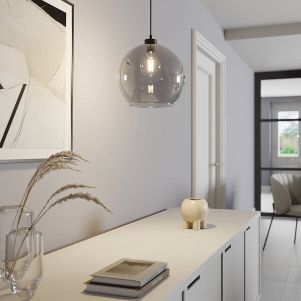 TK Lighting Závesné svietidlo Cubus, dymovo šedé, sklo, Ø 30 cm, E27, Čierna, Obývacia izba / jedáleň, Sklo, Moderný, Závesné svietidlo