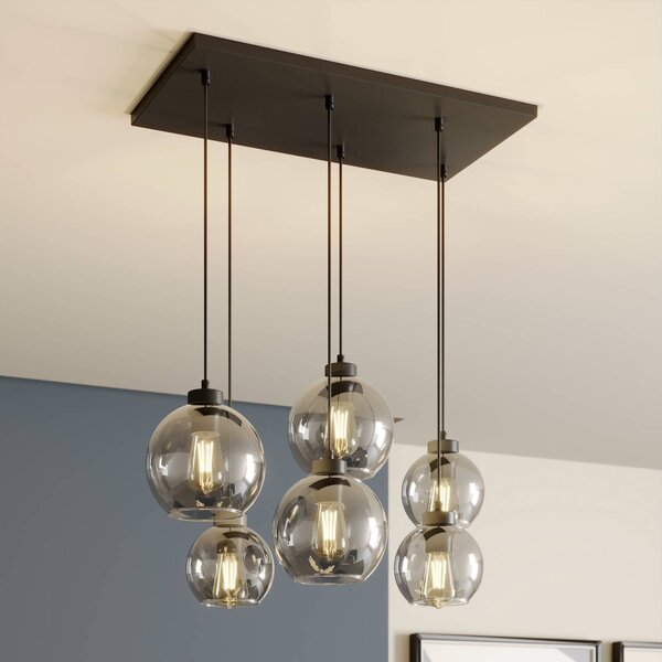 TK Lighting Závesné svietidlo Cubus, dymovo sivé, sklo, dĺžka 74 cm, 6 svetiel, Čierna, Obývacia izba / jedáleň, Sklo, Moderný, Závesné svietidlo