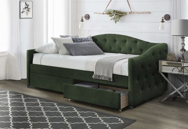 Čalúnená posteľ TANARO, 90x200, tmavo zelená + rošt