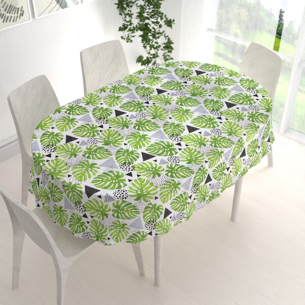 Biante Bavlnený oválny obrus Sandra SA-175 Zelené listy Monstera 100x140 cm