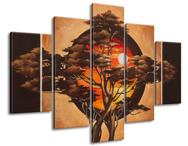 Ručne maľovaný obraz Sférický strom - 5 dielny Rozmery: 150 x 105 cm
