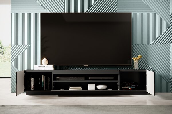 TV stolík Loftia 200 cm s otvorenou policou - čierny mat