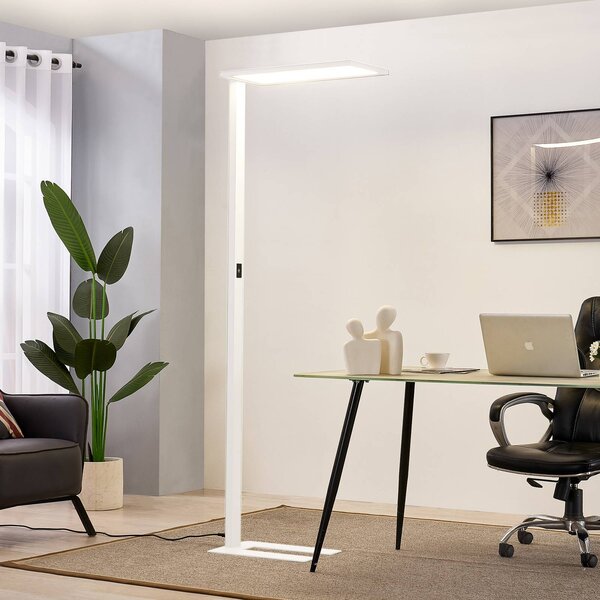Kancelárska stojacia lampa Prios LED Taronis, biela, 195 cm, stmievateľná, Biela / opálová, Pracovňa / Kancelária, Hliník, Moderný, Stolová lampa