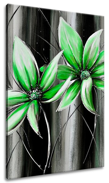 Ručne maľovaný obraz Krásne zelené kvety Rozmery: 70 x 100 cm