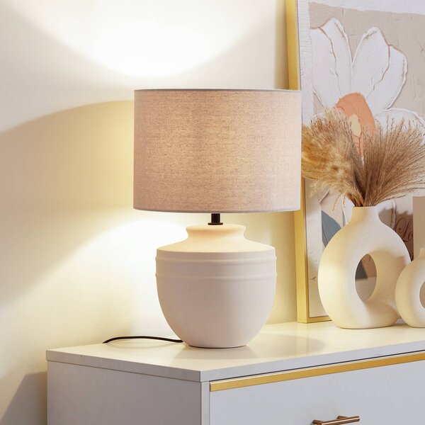 Lindby Stolná lampa Thalassia, béžová, Ø 30 cm, keramika, Krémová / jantárovo žltá, Chodba, Keramický, Stojacie svietidlo
