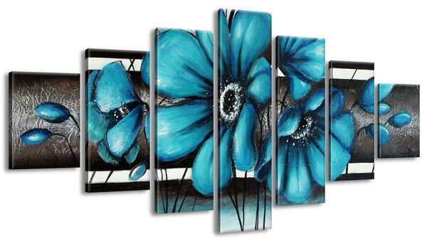 Ručne maľovaný obraz Maľované tyrkysové kvety - 7 dielny Rozmery: 210 x 100 cm