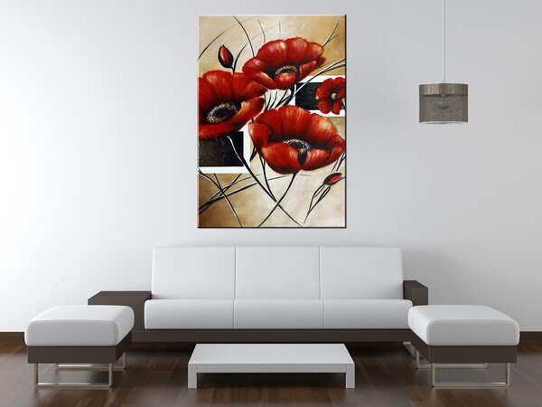 Ručne maľovaný obraz Poľný mak Rozmery: 70 x 100 cm
