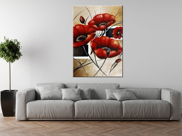Ručne maľovaný obraz Poľný mak Rozmery: 70 x 100 cm
