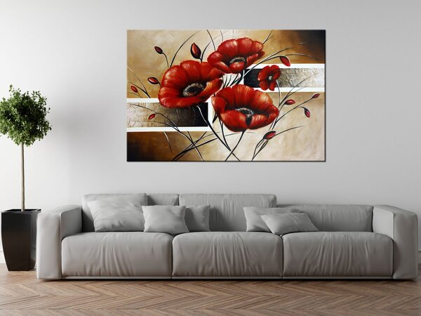 Ručne maľovaný obraz Poľný mak Rozmery: 70 x 100 cm