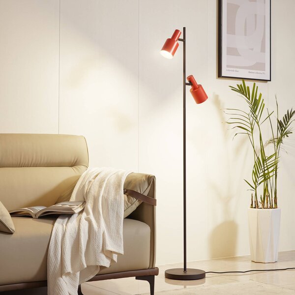 Stojacia lampa Lindby Ovelia, oranžová/čierna, kov, E27, Čierna, Obývacia izba / jedáleň, kov, Moderný, Stojaca lampa