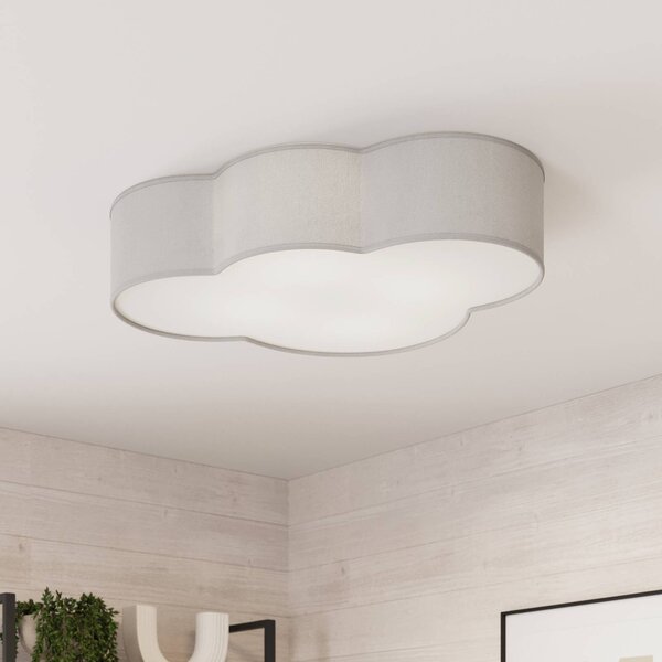 TK Lighting Stropné svietidlo Cloud z textilu, dĺžka 62 cm, sivá, Hliník / sivá / zinok, Obývacia izba / jedáleň, Textil / látka / hodváb, Štýl mladých