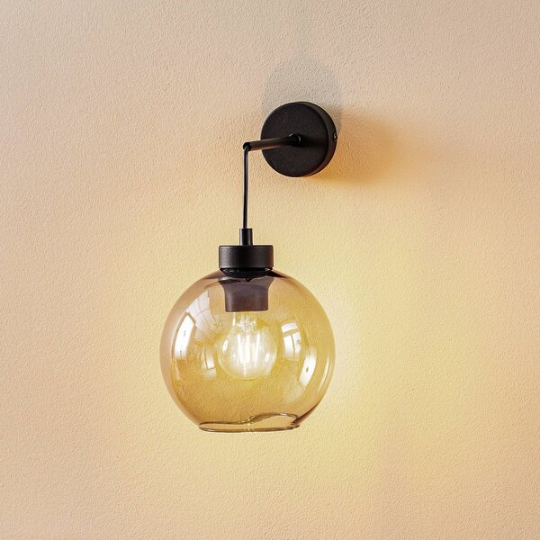 TK Lighting Nástenné svetlo Cubus, čierna/dymovo sivá, sklo, výška 30 cm, E27, Jasné / priehľadné, Obývacia izba / jedáleň, Sklo, Moderný, Nástenné svietidlo