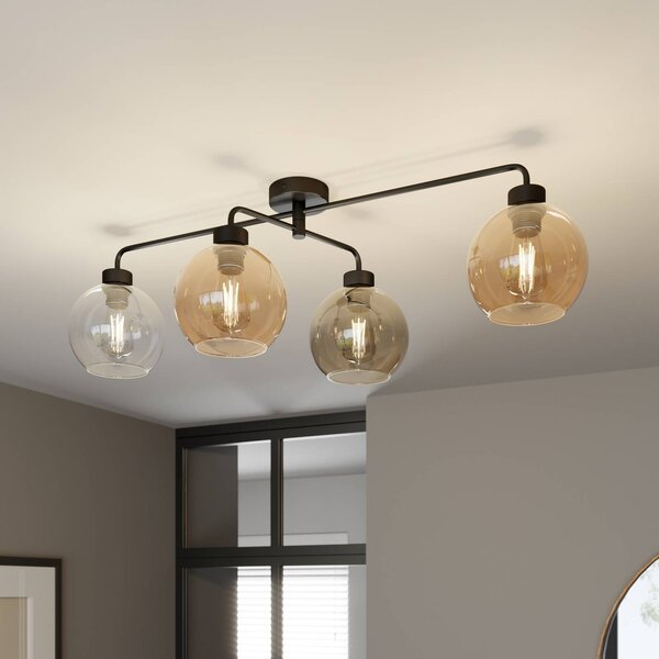 TK Lighting Stropné svietidlo Cubus 4-plameňové číre/jantárové/šedé, Jasné / priehľadné, Obývacia izba / jedáleň, Sklo, Moderný, Stropné svetlo