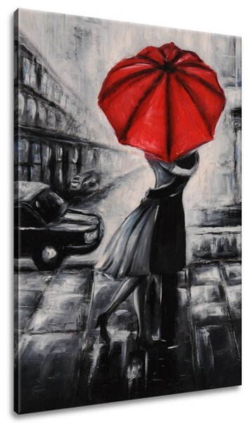 Ručne maľovaný obraz Červený bozk v daždi Rozmery: 70 x 100 cm