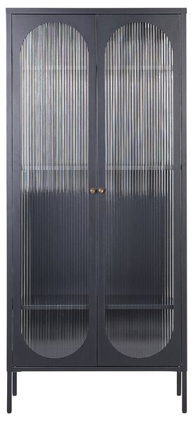 Vitrína čierna zlatá oceľ sklo 35 x 80 x 181 cm práškové lakovanie s dvierkami na nožičkách moderný industriálny štýl obývačka kancelária