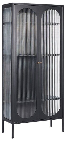 Vitrína čierna zlatá oceľ sklo 35 x 80 x 181 cm práškové lakovanie s dvierkami na nožičkách moderný industriálny štýl obývačka kancelária