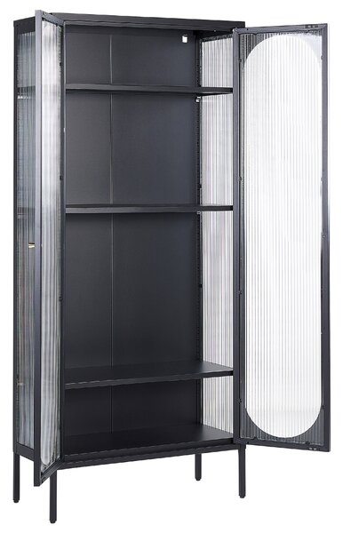 Vitrína čierna zlatá oceľ sklo 35 x 80 x 181 cm práškové lakovanie s dvierkami na nožičkách moderný industriálny štýl obývačka kancelária