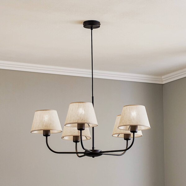TK Lighting Luster Chicago, plátno 5-plameňové, Krémová / jantárovo žltá, Obývacia izba / jedáleň, Textil / látka / hodváb, Luster