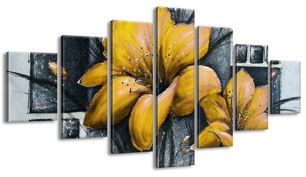 Ručne maľovaný obraz Nádherné žlté Vlčie maky - 7 dielny Rozmery: 210 x 100 cm
