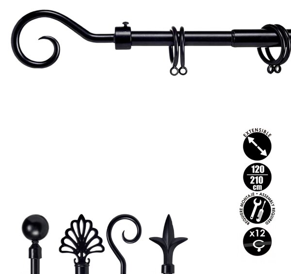 Čierna kovová garniža VALANCE LOOP 120-210 cm
