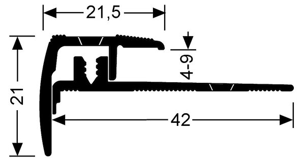 Schodový profil 21,5 x 21 mm pre krytiny do 9 mm (narážacie / skrutkovacie) Stříbro F4