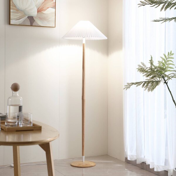 Stojacia lampa Lucande Ellorin, biela, drevo, Ø 47,5 cm, E27, Svetlé drevo, Obývacia izba / jedáleň, Drevo, Škandinávsky, Stojaca lampa