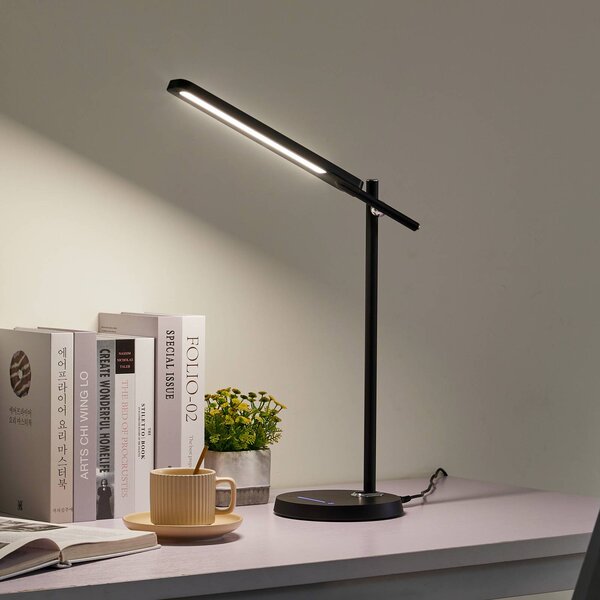 Stolná LED lampa Lindby Valtorin, čierna, Čierna, Pracovňa / Kancelária, Plast, Moderný, Stolová lampa