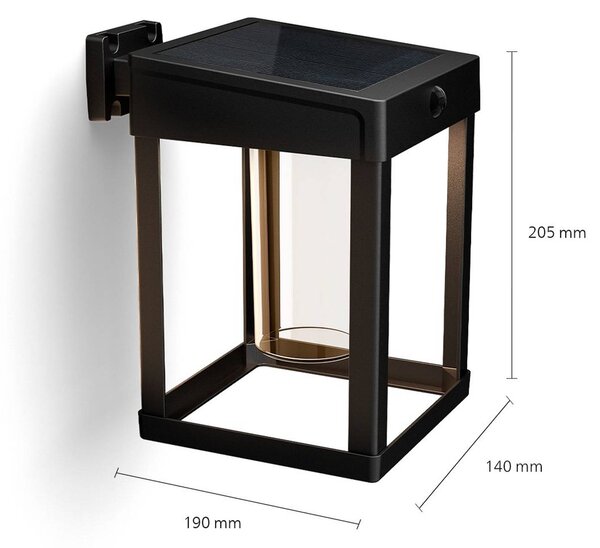 Philips Solárna nástenná lampa Camill čierna/číra 14 x cm, Čierna, Plast, Moderný, Solárne svietidlá