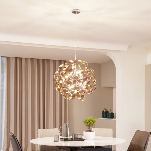 Lucande Závesná lampa Kaelor, Ø 60 cm, medená farba, hliník, Meď, Obývacia izba / jedáleň, Hliník, Dizajn, Závesné svietidlo