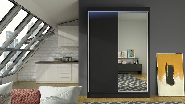 Mirjan24 Posuvná skriňa so zrkadlom Parys I, Farby: čierny / dub artisan, Osvetlenie: osvetlenie LED RGB - farebné 5903211121791