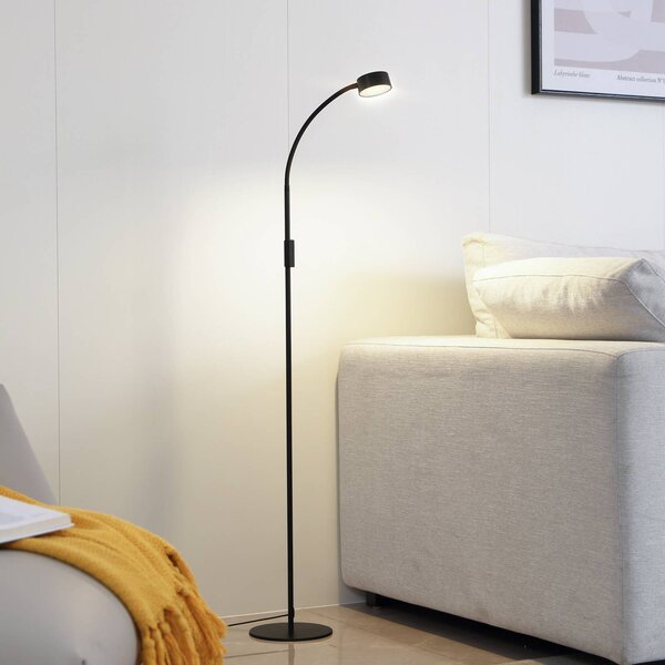 Lindby LED stojacia lampa Maori, 140 cm, čierne, stmievateľné, Čierna, Pracovňa / Kancelária, kov, Moderný, Stolová lampa