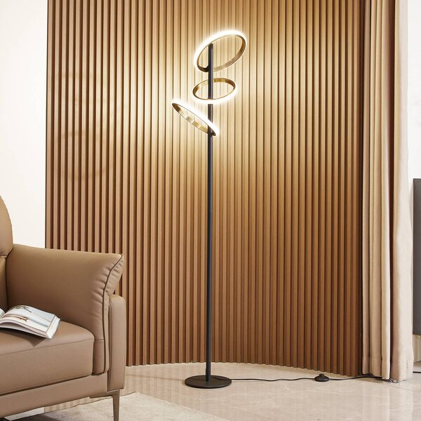 Stojacia lampa Lucande LED Madu, čierna, kov, 160 cm, stmievateľná, Čierna, Obývacia izba / jedáleň, kov, Moderný